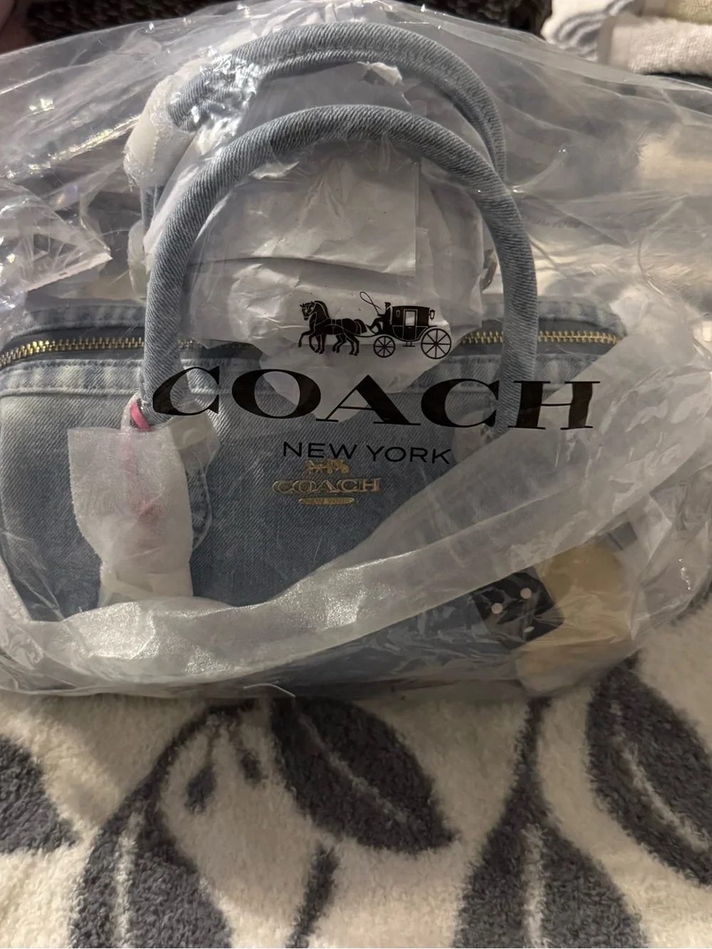 Coach Denim Mini Satchel in Light Blue with Gold Hardware